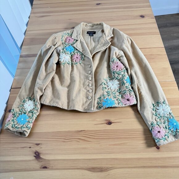 Vintage Persaman Blazer Flower Embroidered Boho Festival Fairy Velvet Cotton 6 - Picture 4 of 11